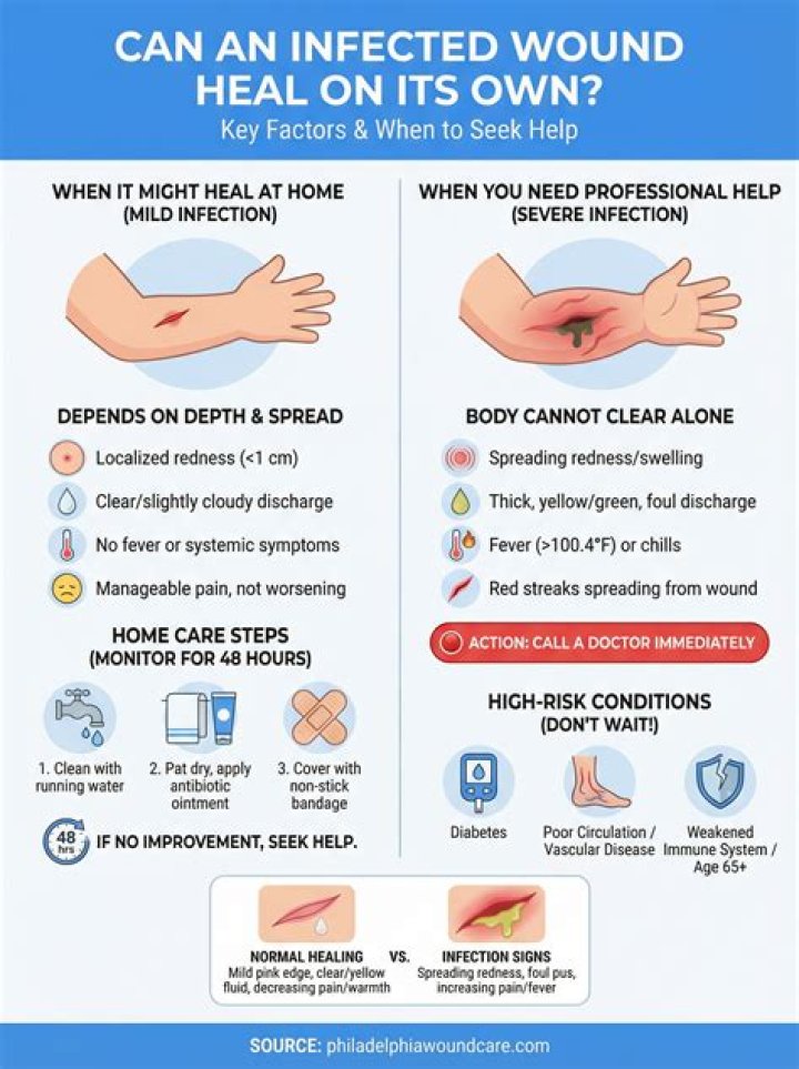 Can an infected wound heal on its own?