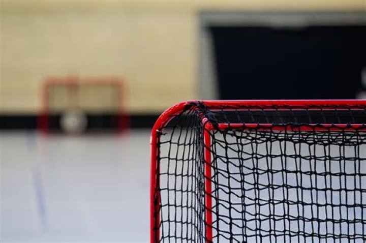 What holds a hockey net in place?